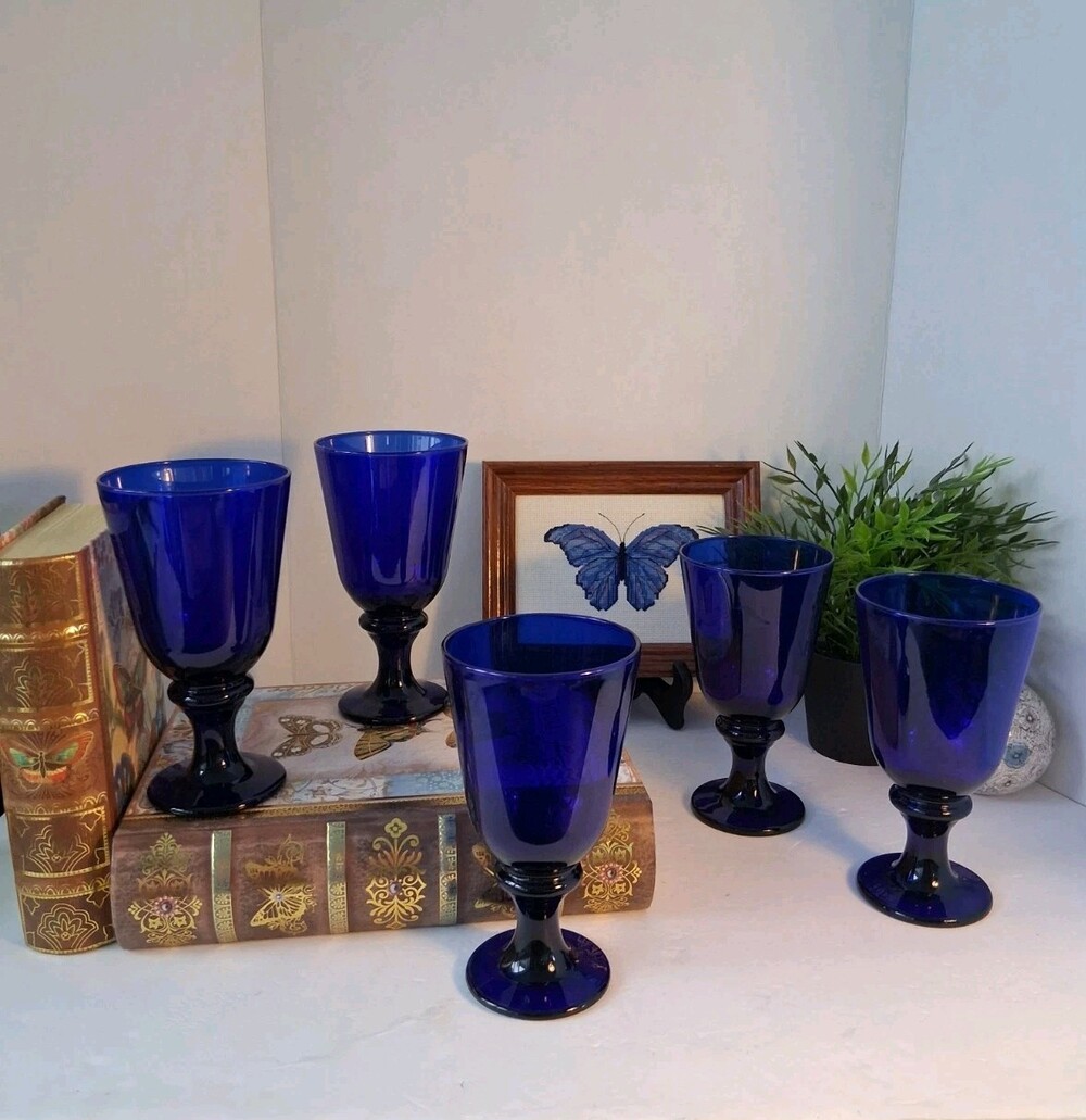 Vintage Libbey Cobalt Blue Ice Tea Flare Glasses